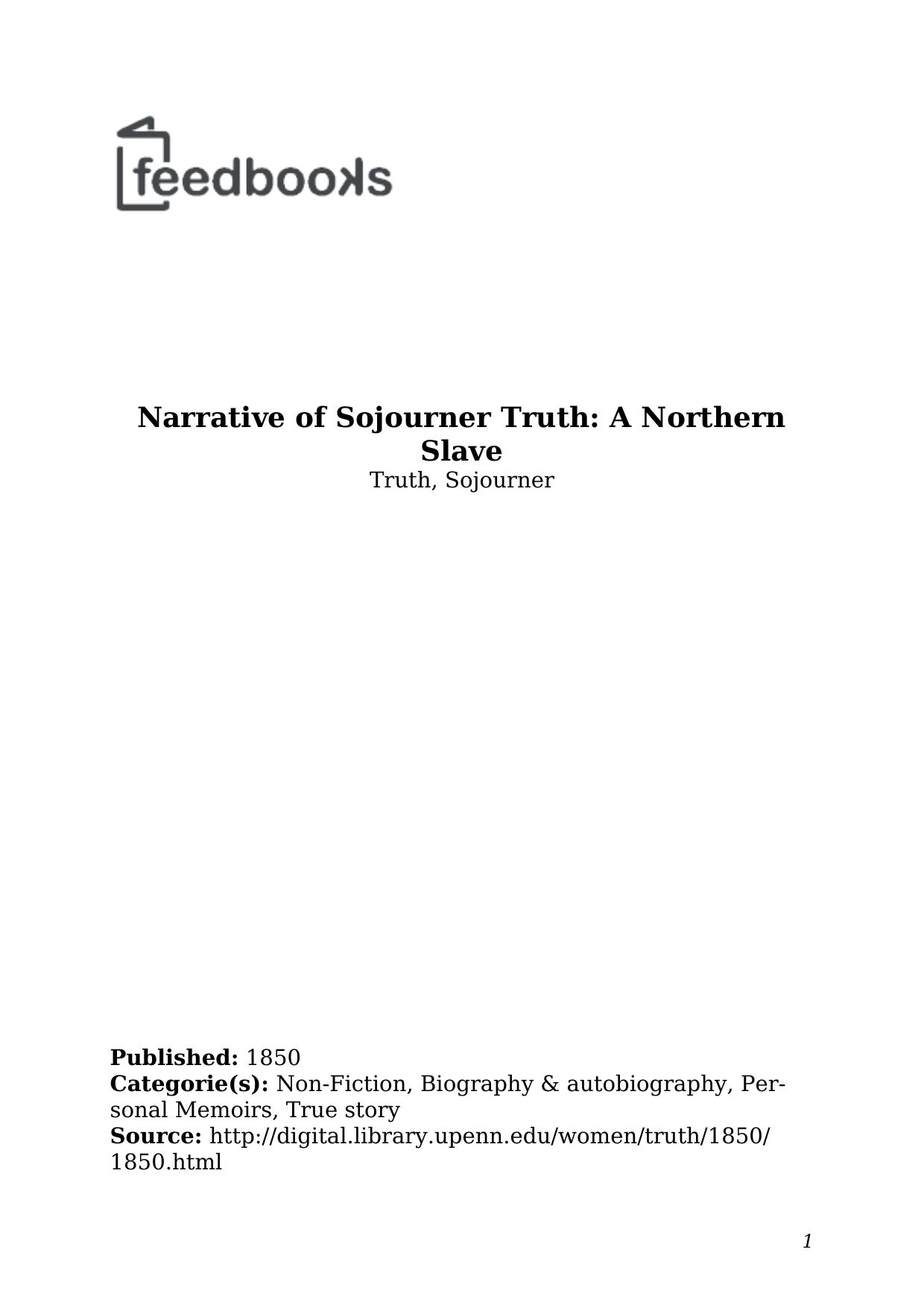 Narrativeof Sojourner Truth A Northern Slave